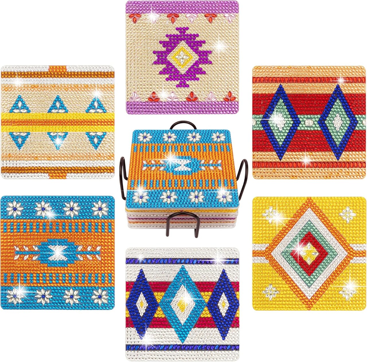 6 Pcs Diamond Painting Coasters with Holder (Boho Coasters With Holder)